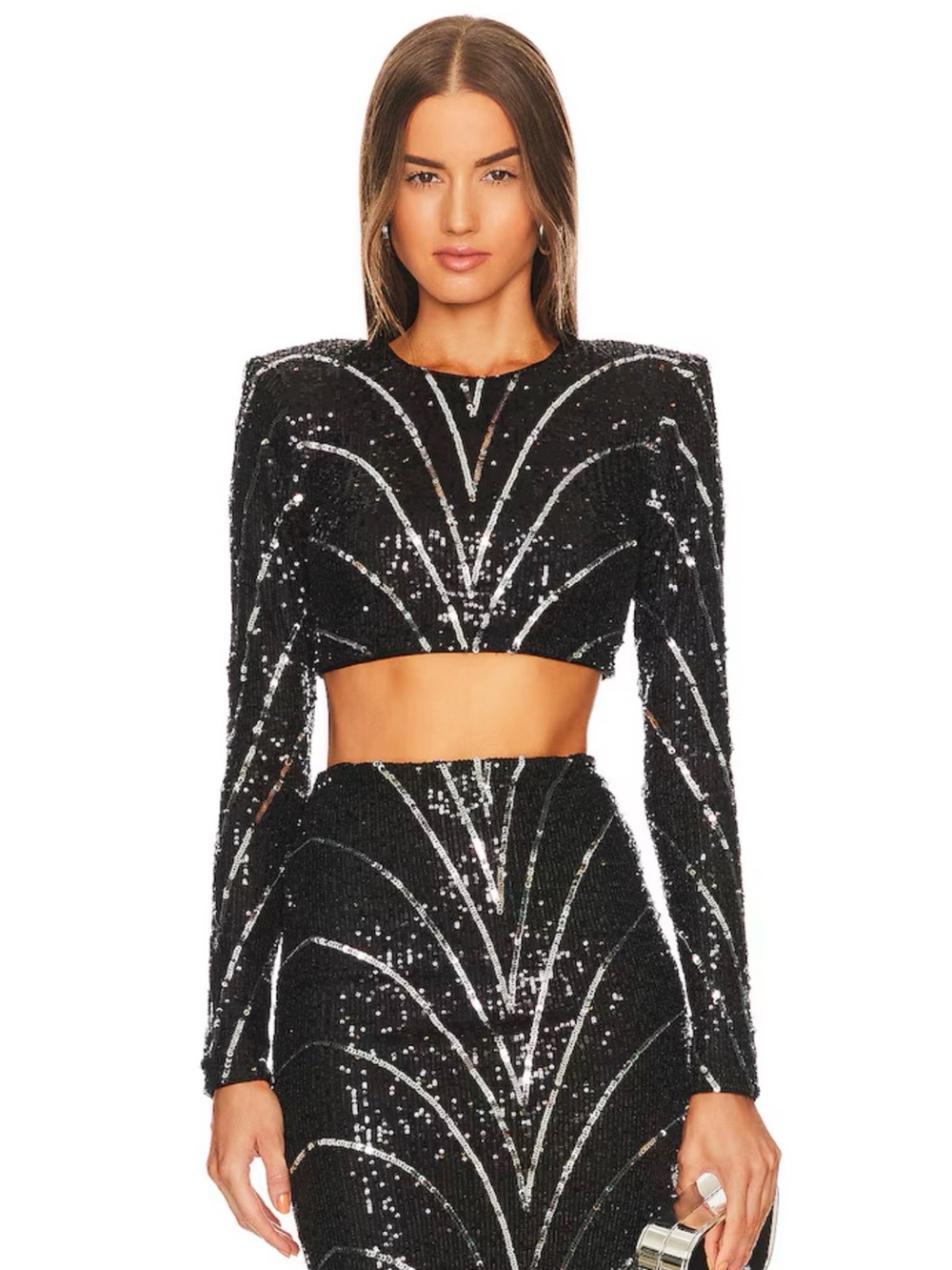 Michael Costello x REVOLVE Leonie Crop Top in black and silver XS